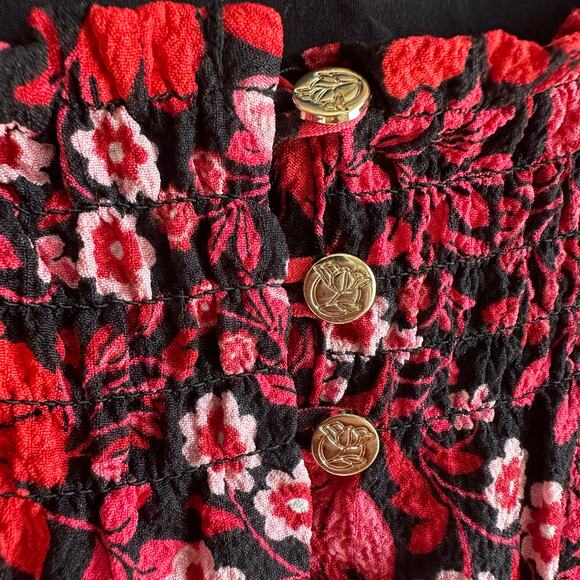 Draper James Allover Floral Print Long Sleeve Square Neck Top Red XL - Picture 5 of 13